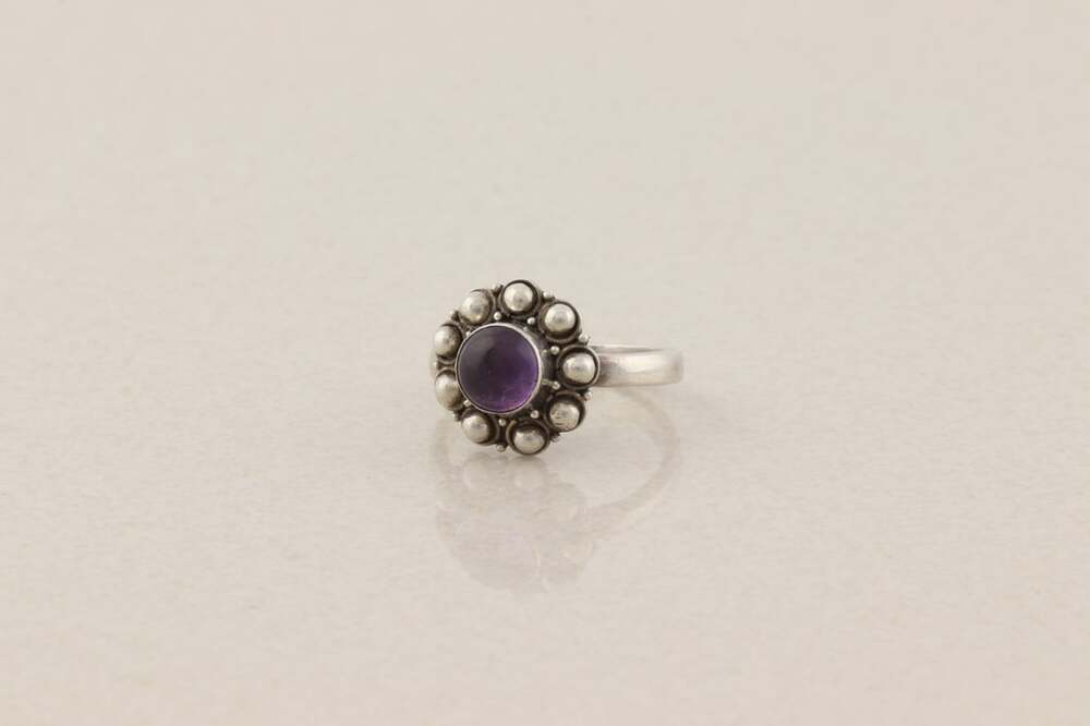 Sterling Silver Natural Purple Amethyst Flower Ring Size 6 3/4 - Picture 5 of 7